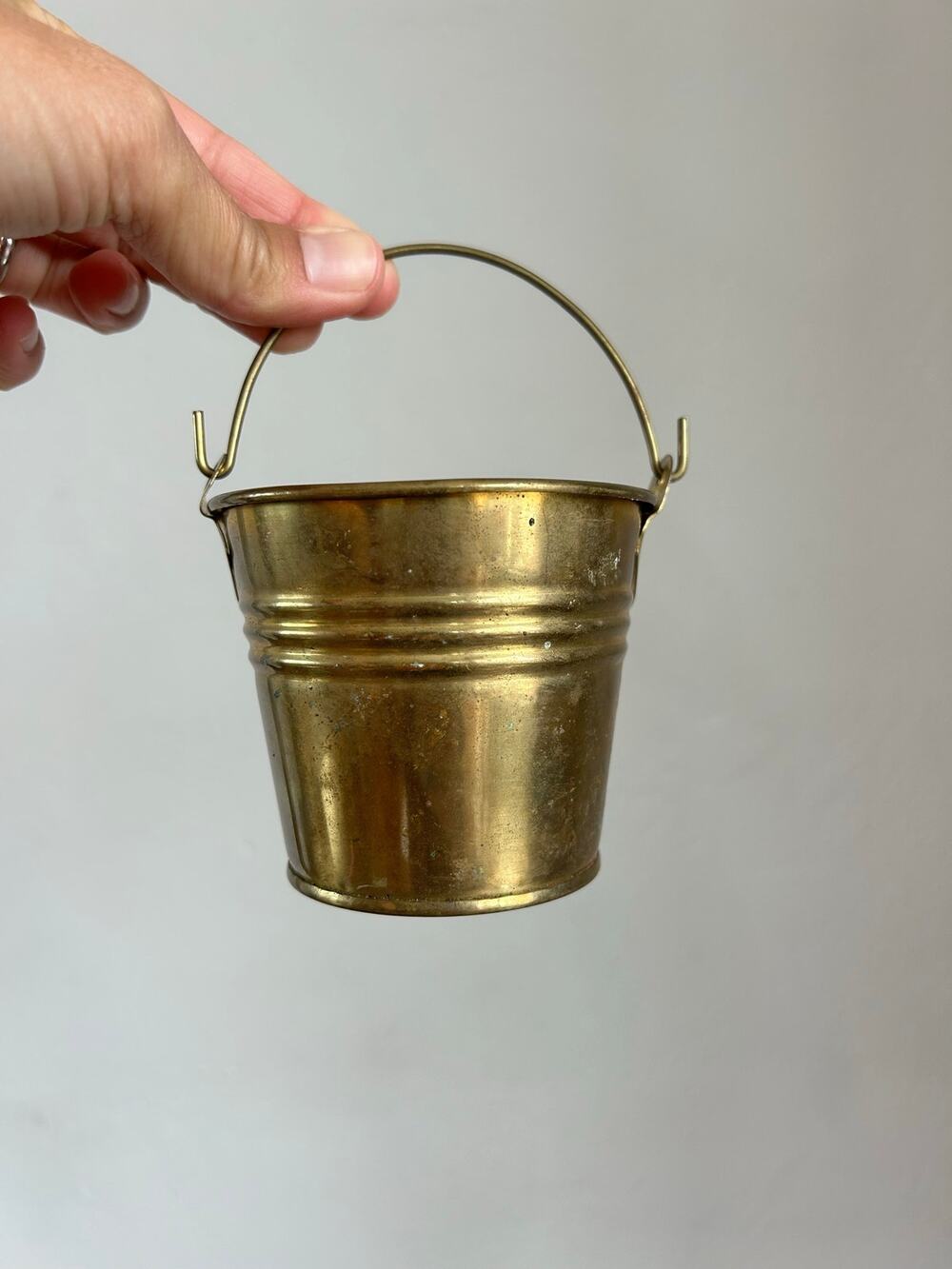 Vintage Brass Mini Bucket Pail | Small Farmhouse Planter Decor